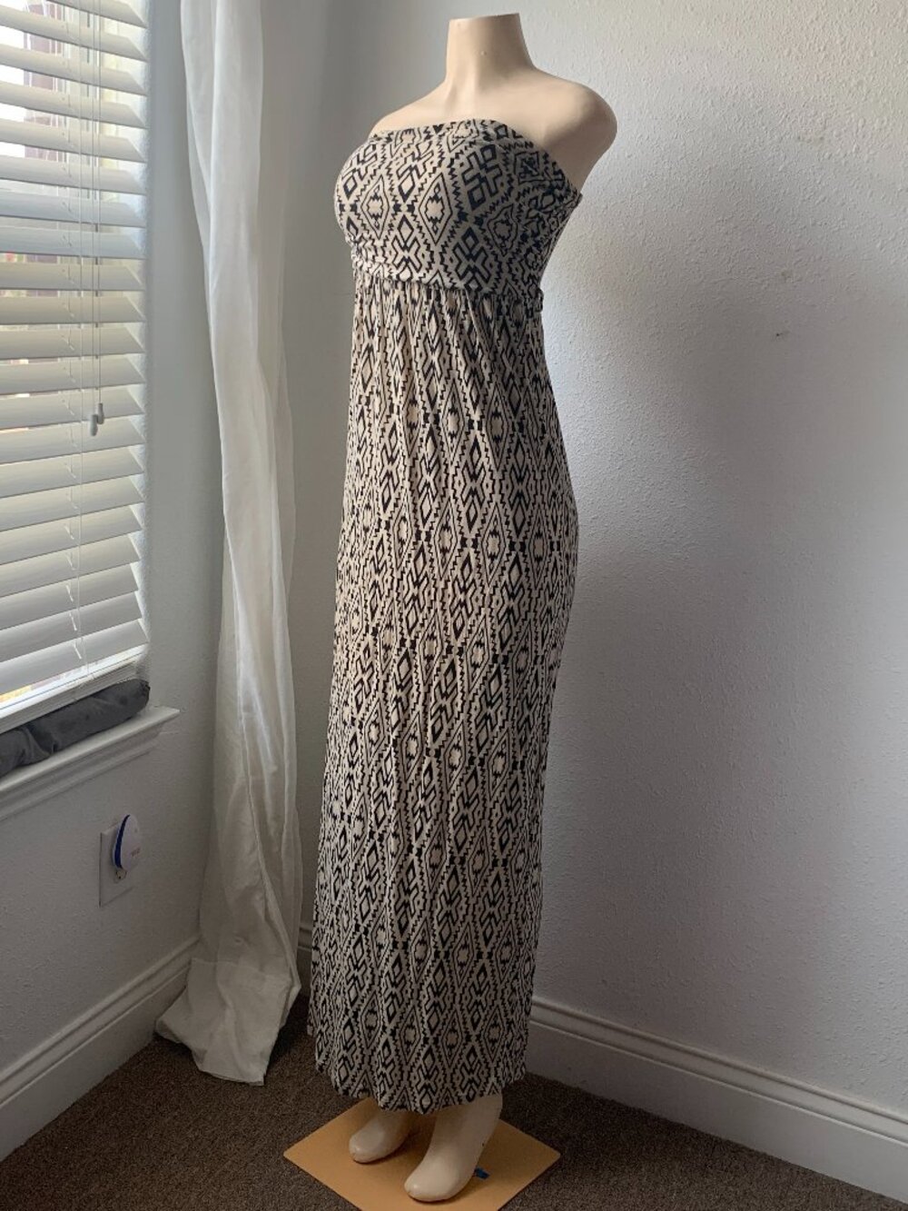 Strapless Geometric Print Stretch Maxi Dress Off Shoulder Tube Top